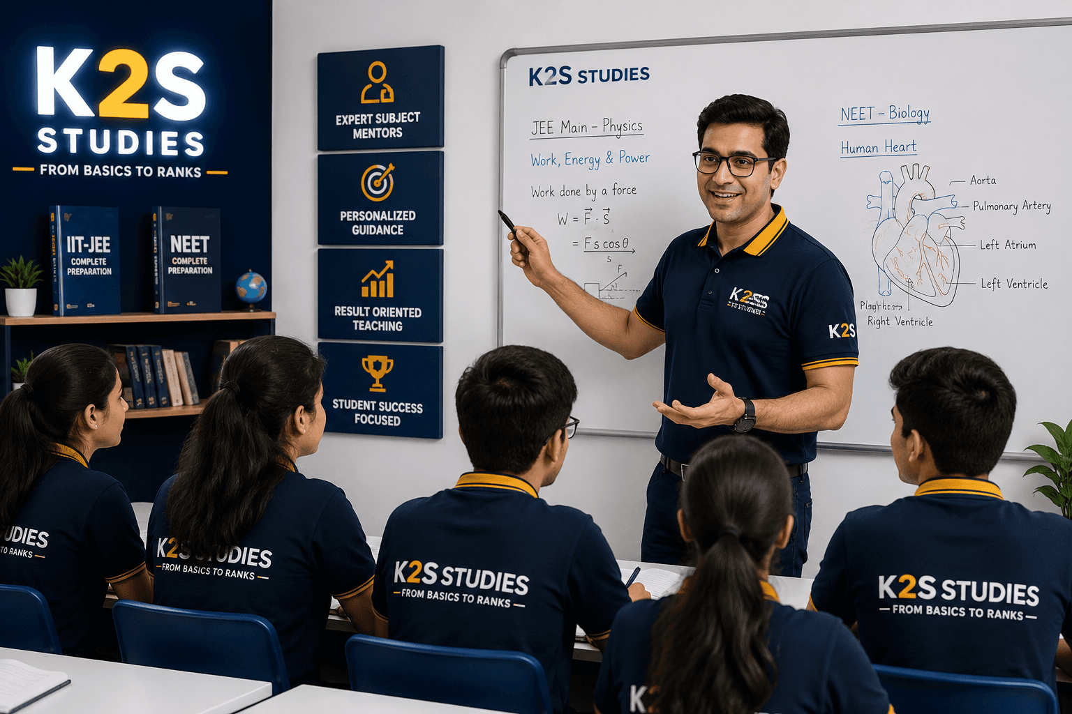 Mentor-led classroom — K2S faculty teaching engaged students with concept clarity for IIT-JEE and NEET